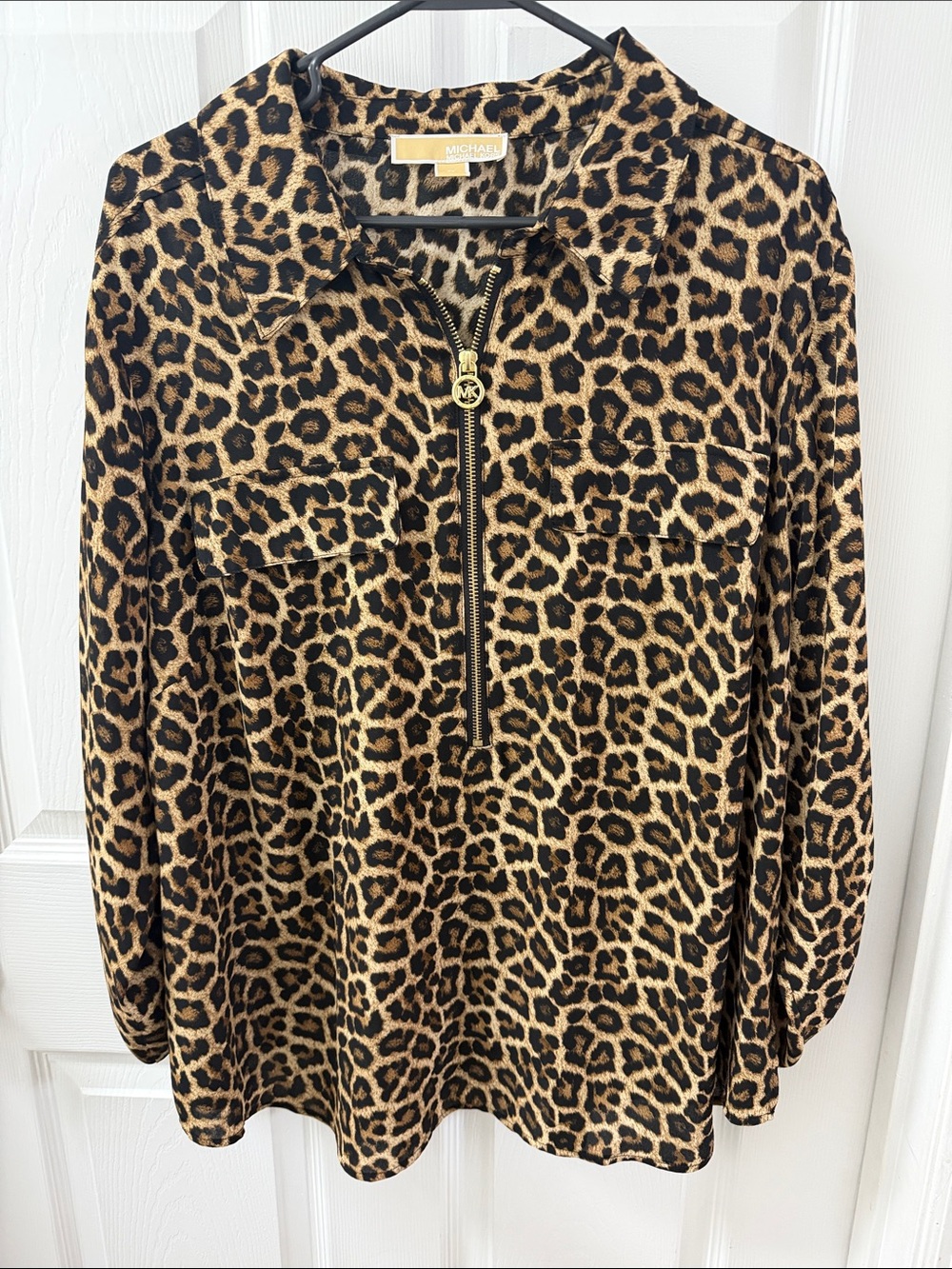 Michael Kors Leopard Print Zip-Front Jacket in Tan and Black